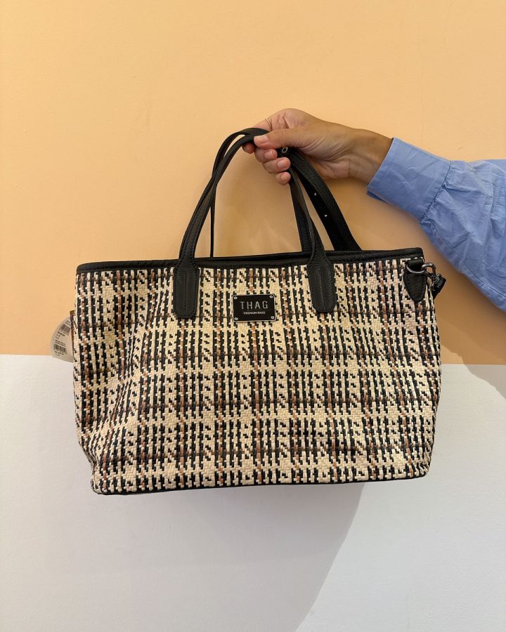 Bolsa palha couro preto Thag