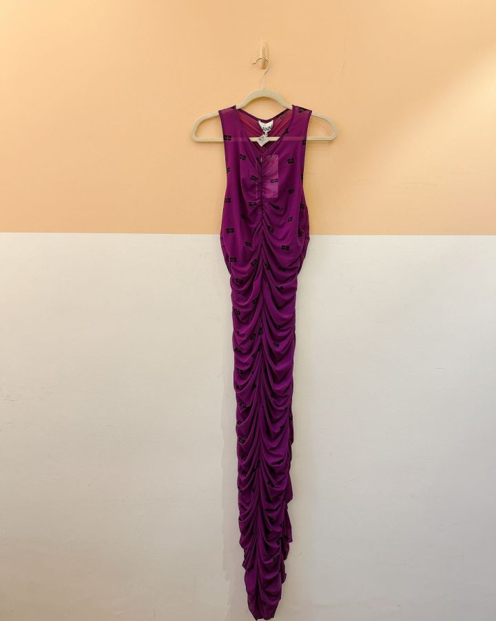 Vestido tule roxo franzido Ganni P