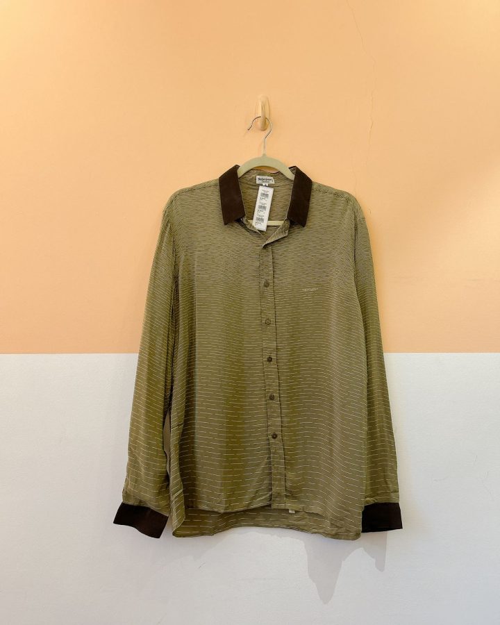 Camisa vintage verde listras vintage YSL M