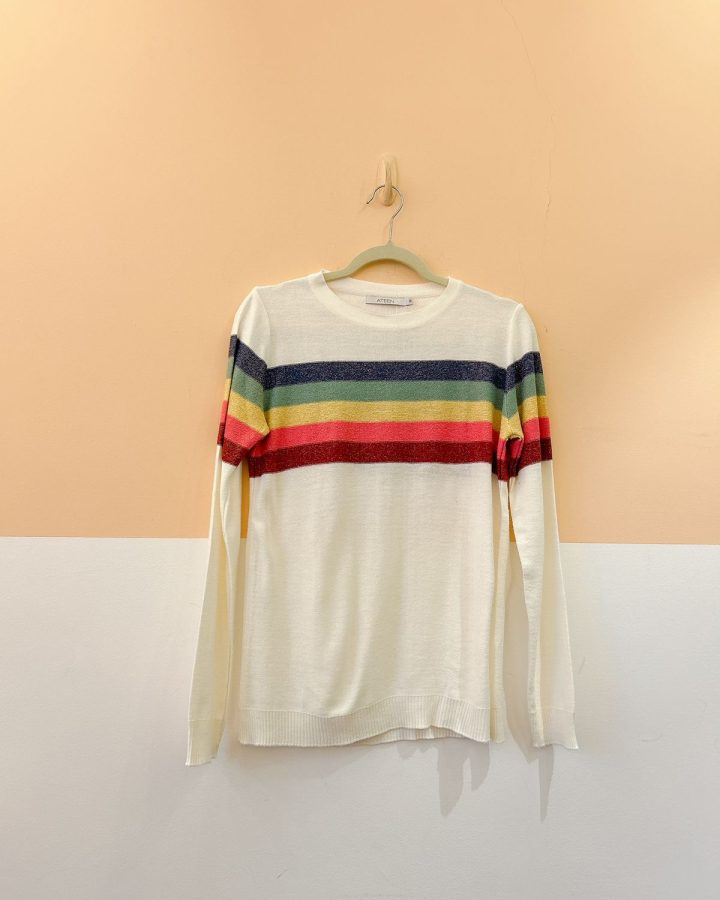 Tricot branco listras coloridas Ateen M
