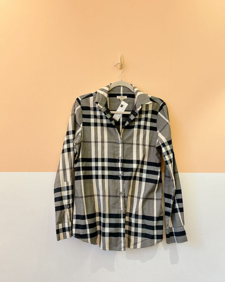 Camisa xadrez p&b Burberry M