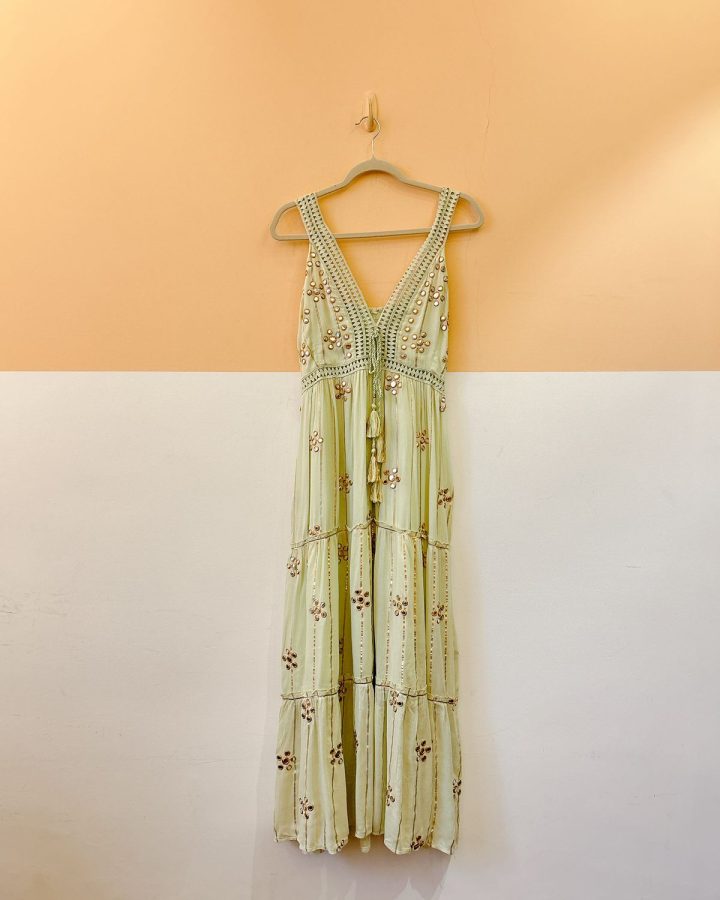Vestido verde água espelhinhos PP