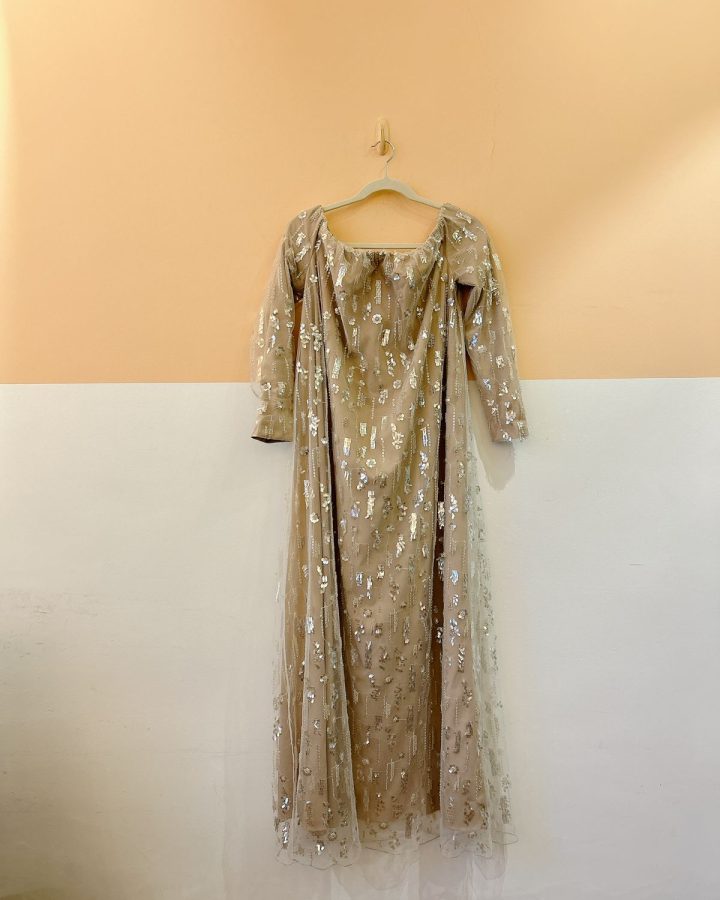 Vestido bege brilhos tela Candy Brown M