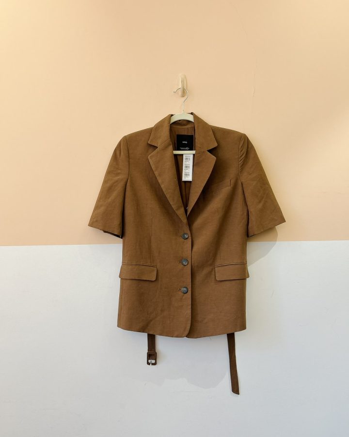 Blazer marrom manga curta Mango PP