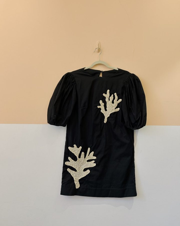 Vestido preto mangas bordados Valônia Veras PP
