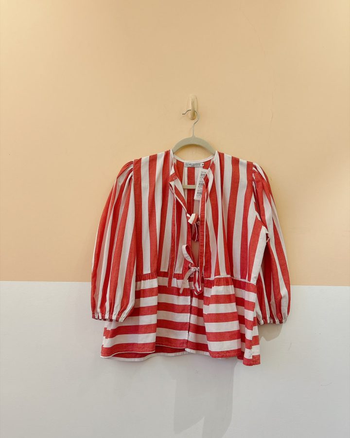 Conjunto bata + short listrado vermelho Clara Rosas P