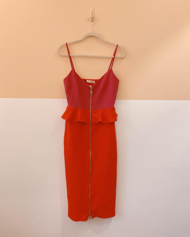 Vestido vermelho busto rosa NV P