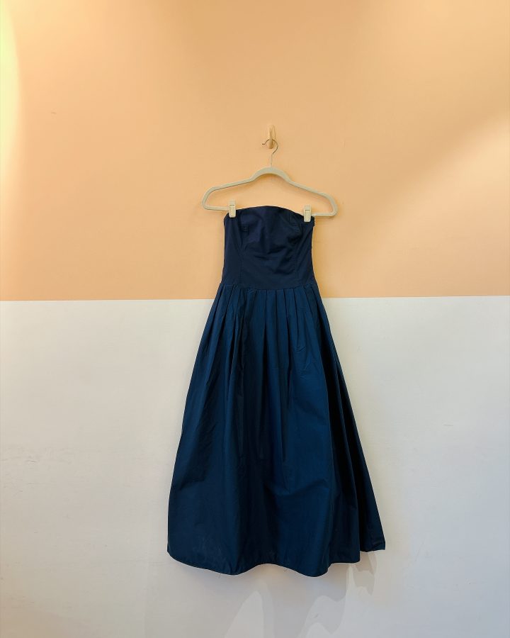 Vestido amplo azul tomara que caia Zara PP