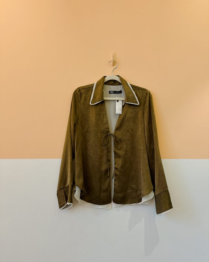 Blusa marrom acetinada amarração Zara PP