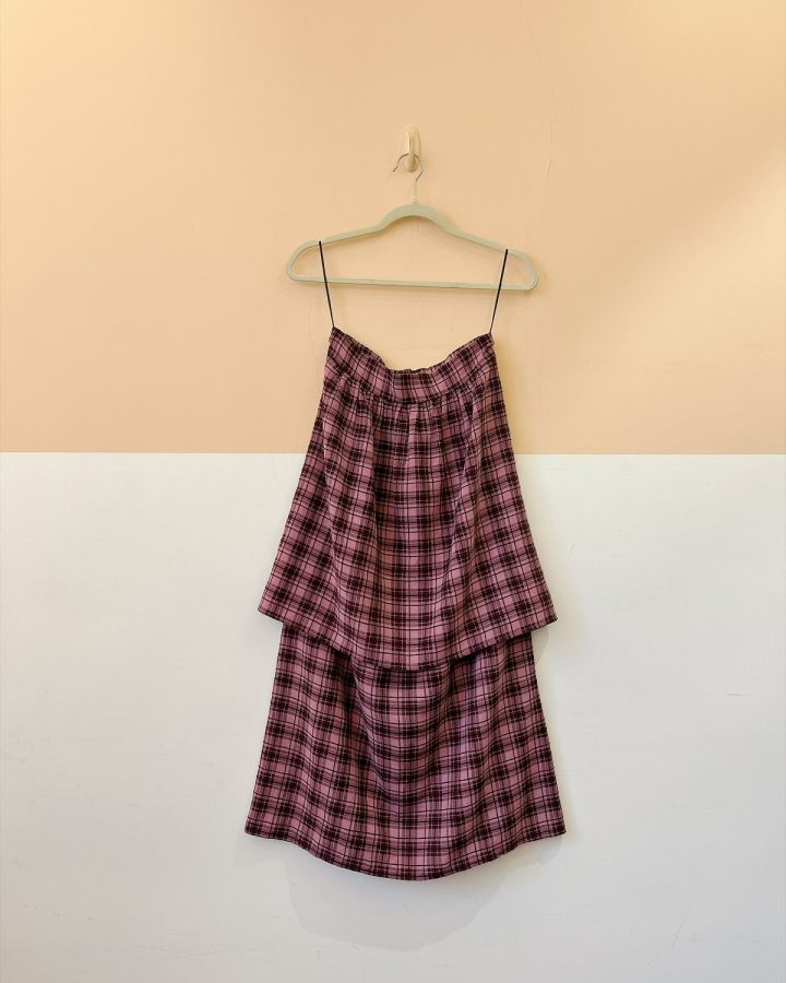 Saia midi xadrez rosa camada Fernanda Di Biase M