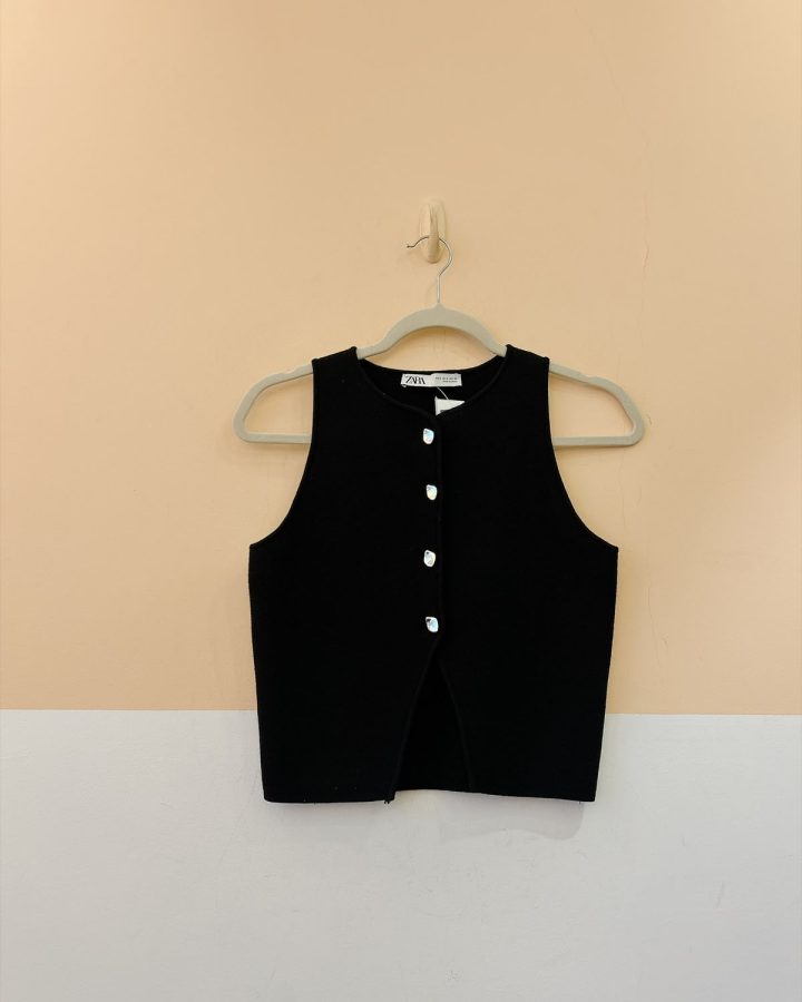 Colete tricot preto botões Zara P