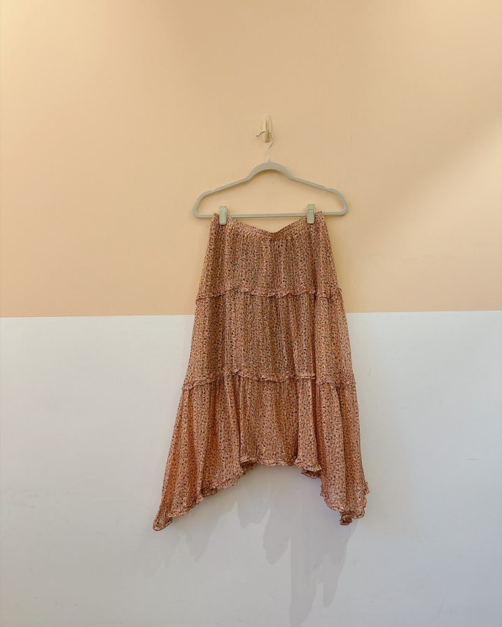 Saia midi laranja estampa Ateen 38