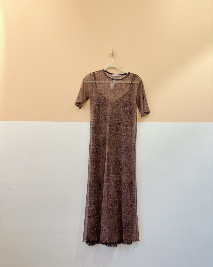 Vestido midi tule marrom NV PP