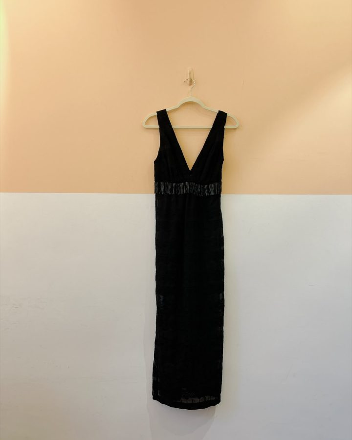 Vestido midi preto franja Maria Filó PP
