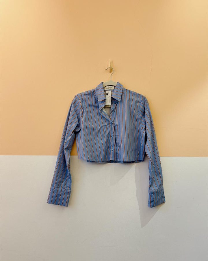 Camisa curta listrada azul August P