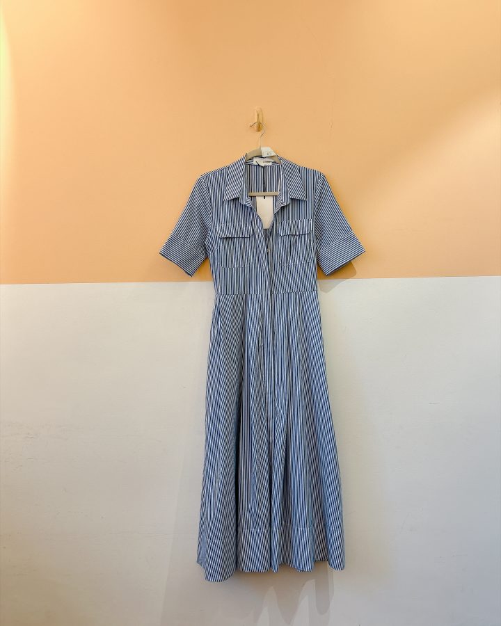 Vestido midi listrado azul Zara M