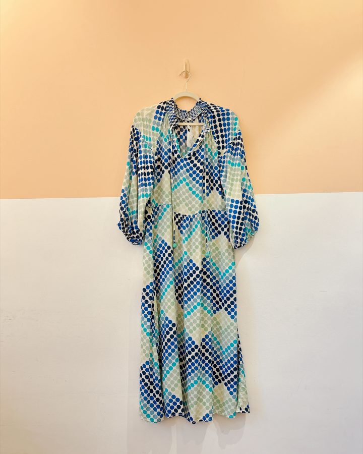 Vestido midi poás azuis Cantão G