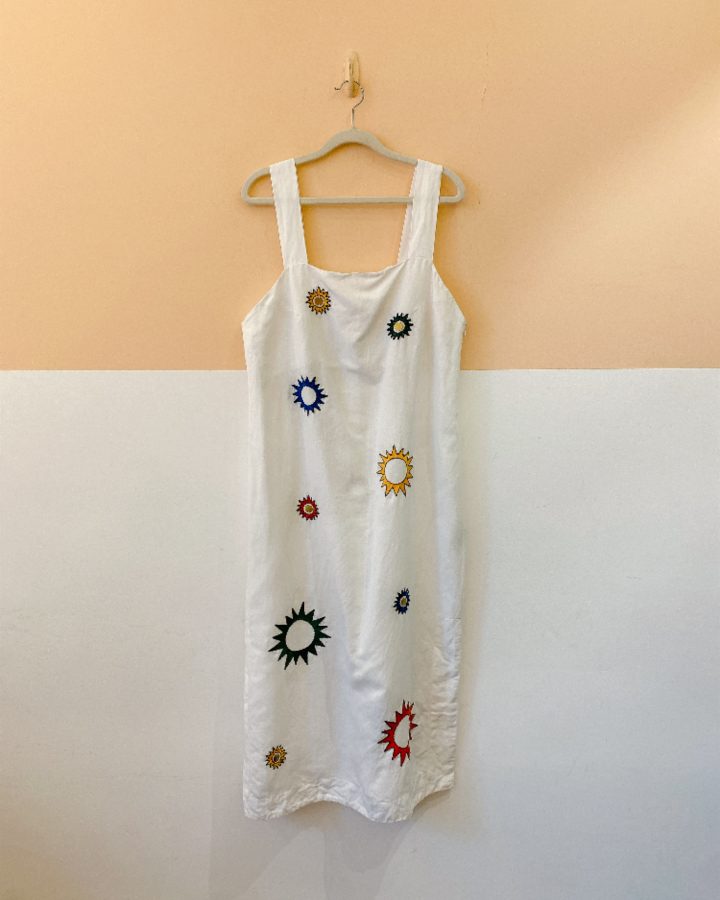 Vestido midi branco sóis Betina de Luca G