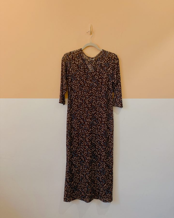 Vestido midi tule marrom floral Peepou M