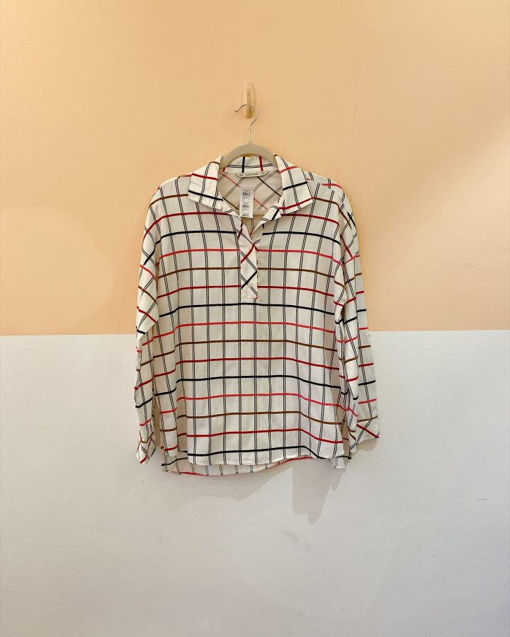 camisa xadrez branca Zara PP