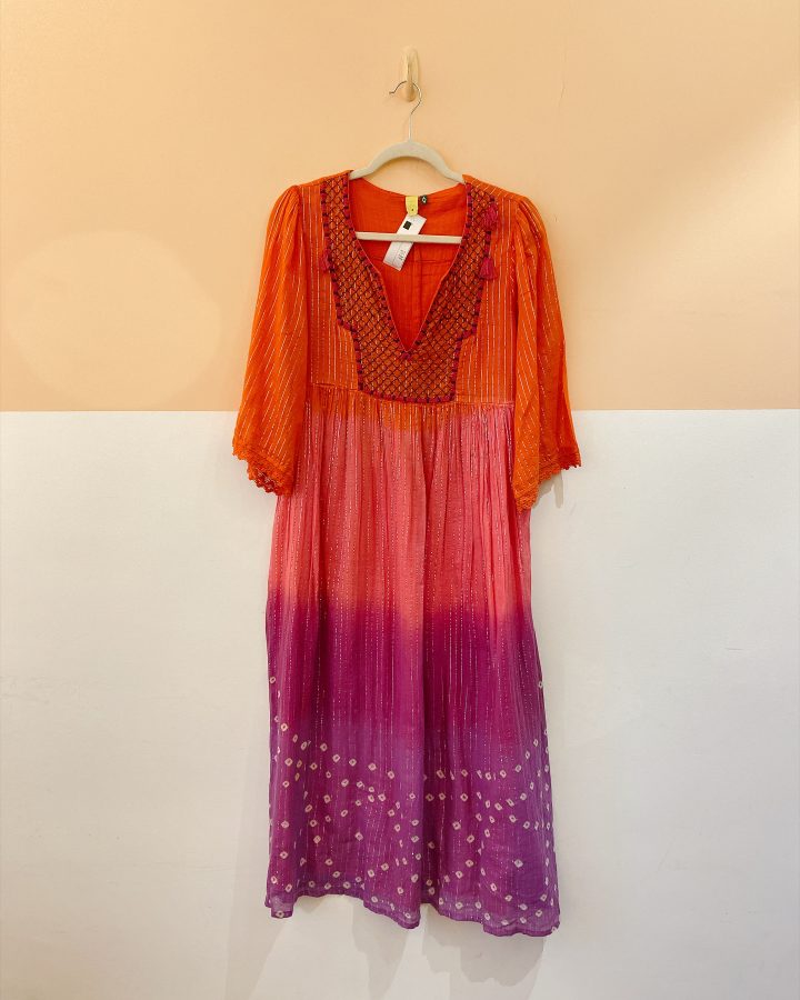 Vestido midi laranja/roxo Farm P