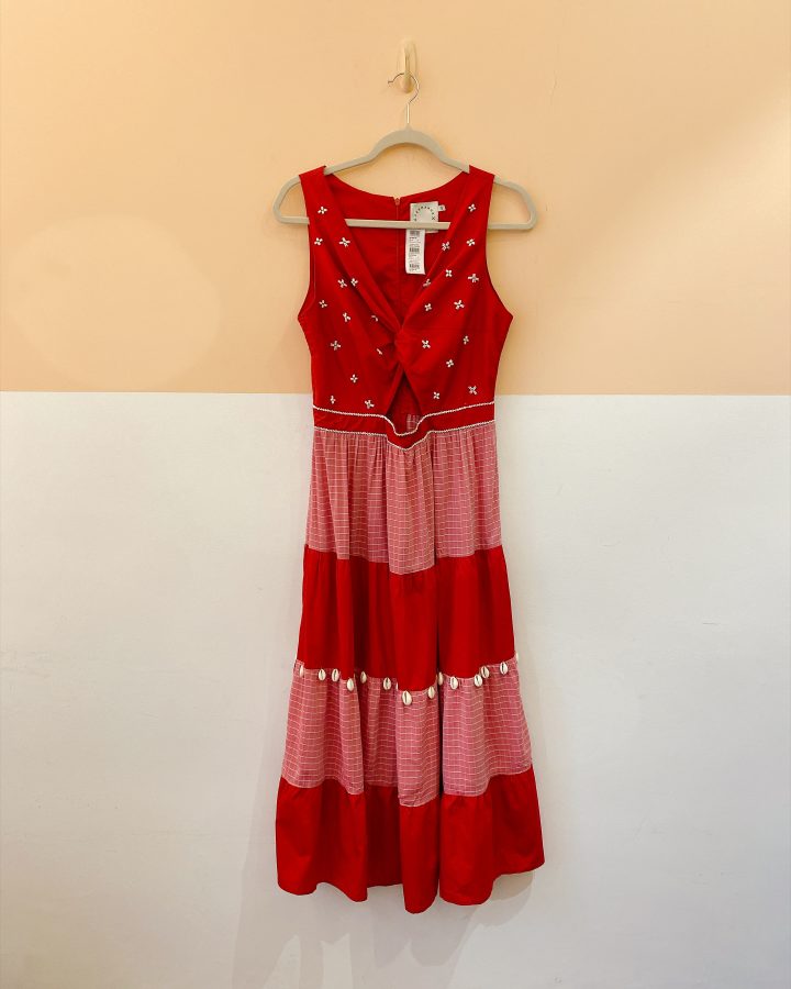 Vestido midi vermelho/rosa Fernanda Di Biase G