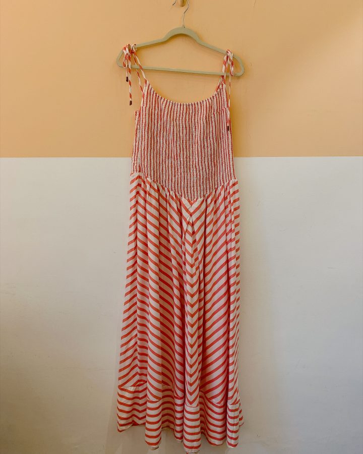 Vestido midi listras rosa Farm GG