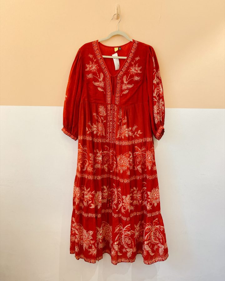 Vestido midi estampada vermelha Farm M
