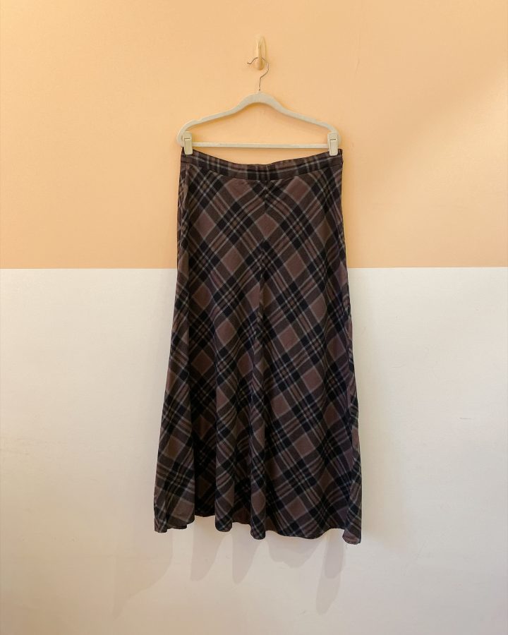 Saia midi xadrez escura Zara G