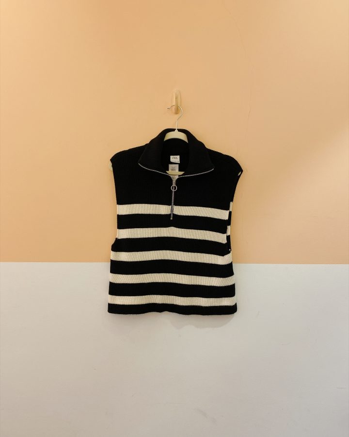 Colete listrado p&b zíper Zara PP