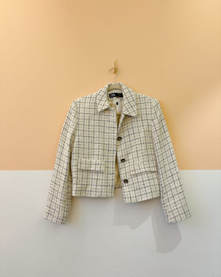 Blazer branco tweed grid Zara P