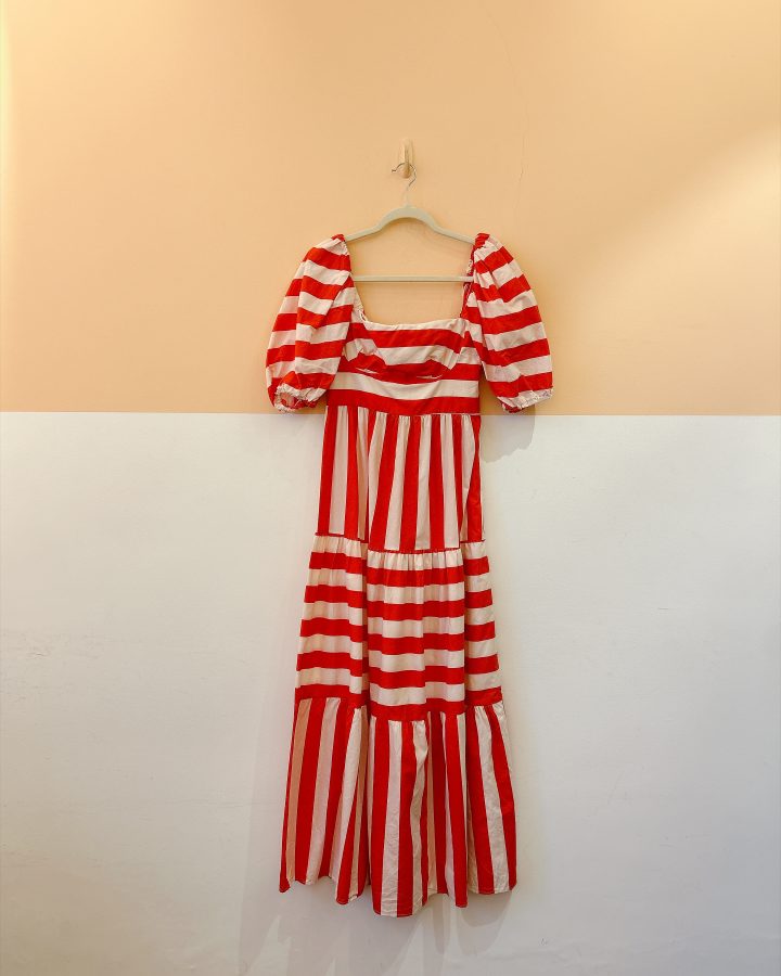 Vestido listrado vermelho e off Farm P