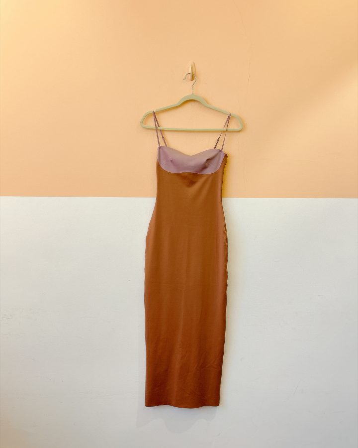 Vestido midi bege malha fria Zara P