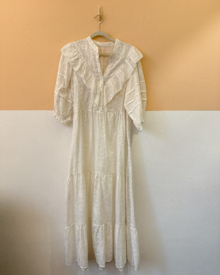 Vestido midi laise branco P