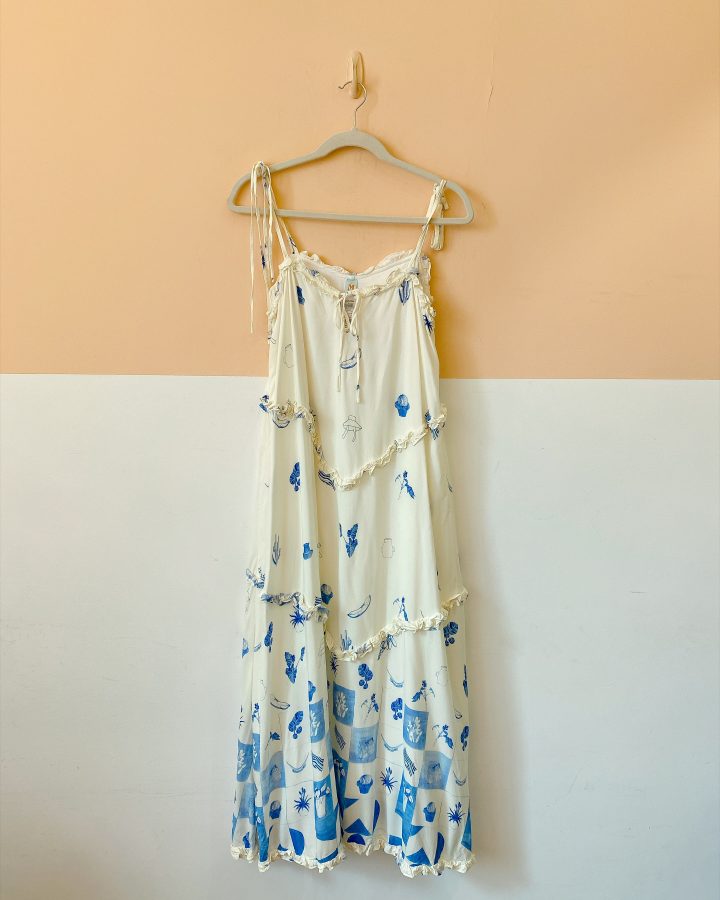 Vestido longo branco estampa Emi Beachwear P