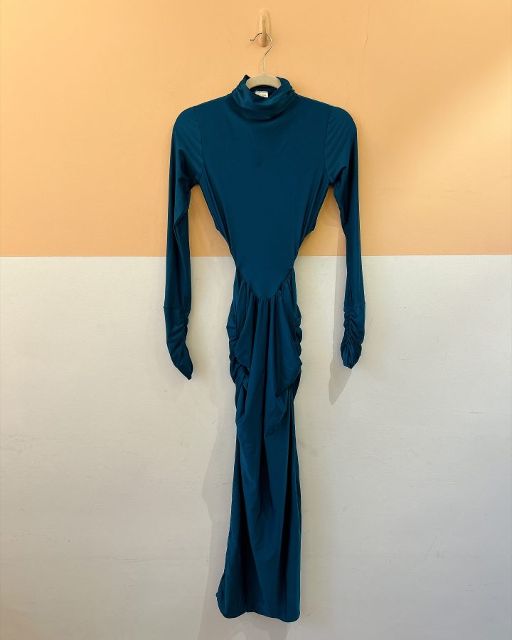 Vestido midi verde malha recortes August P