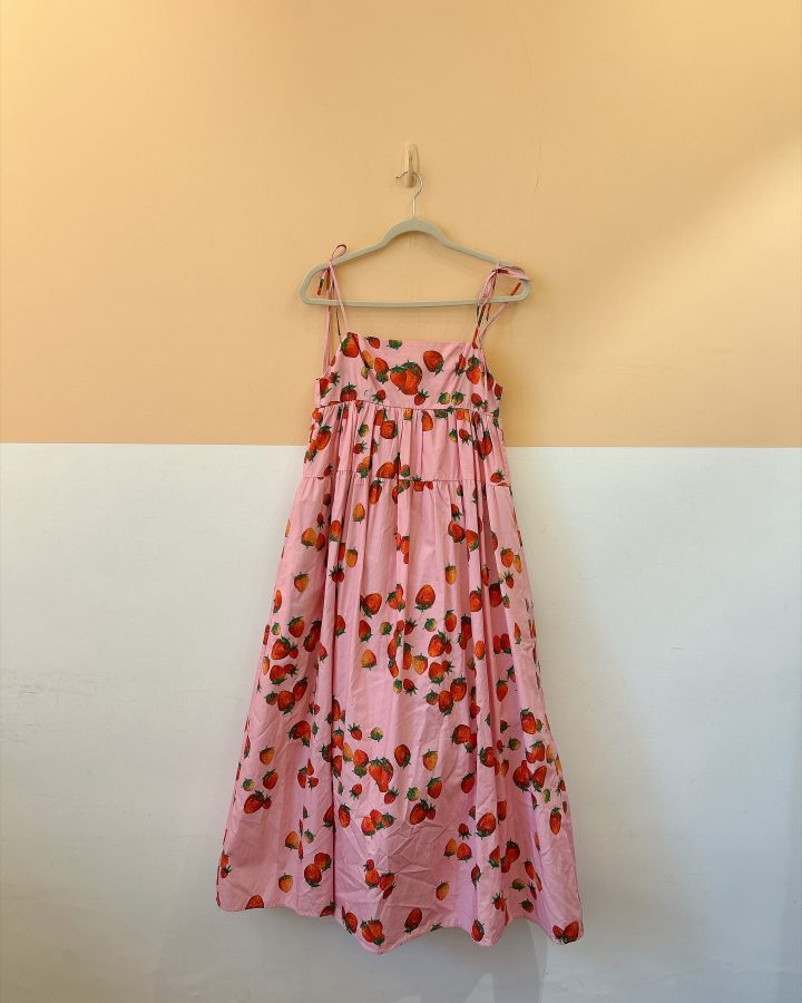 Vestido midi amplo rosa morango EMI P