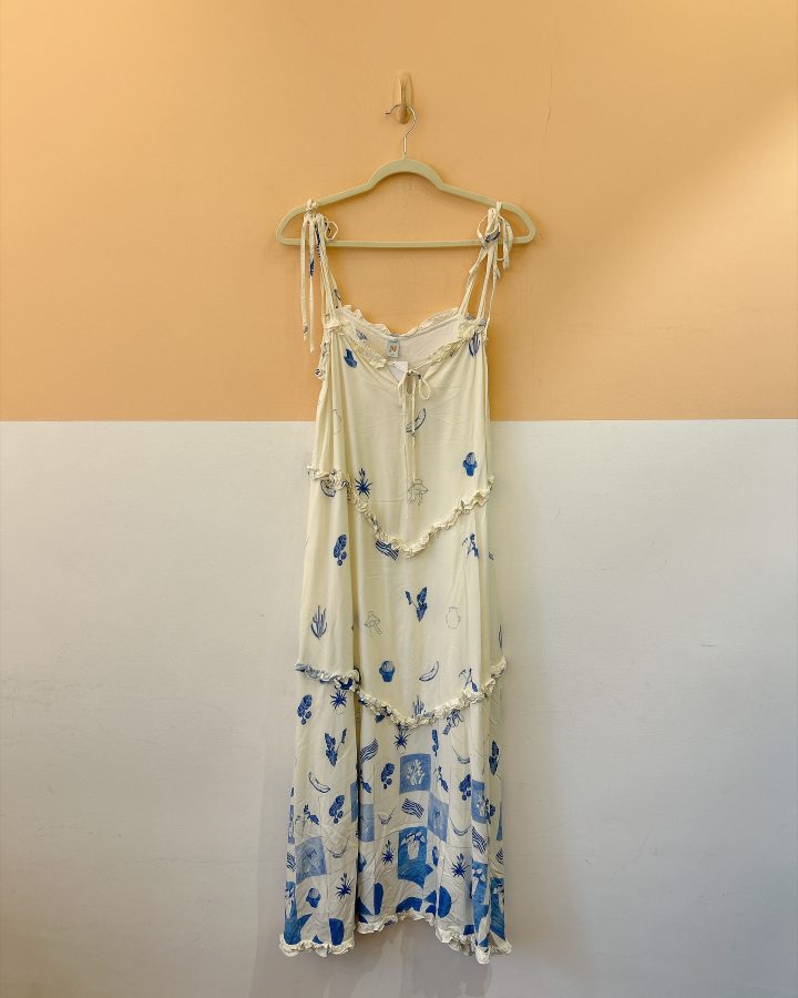 Vestido longo branco estampa EMI P